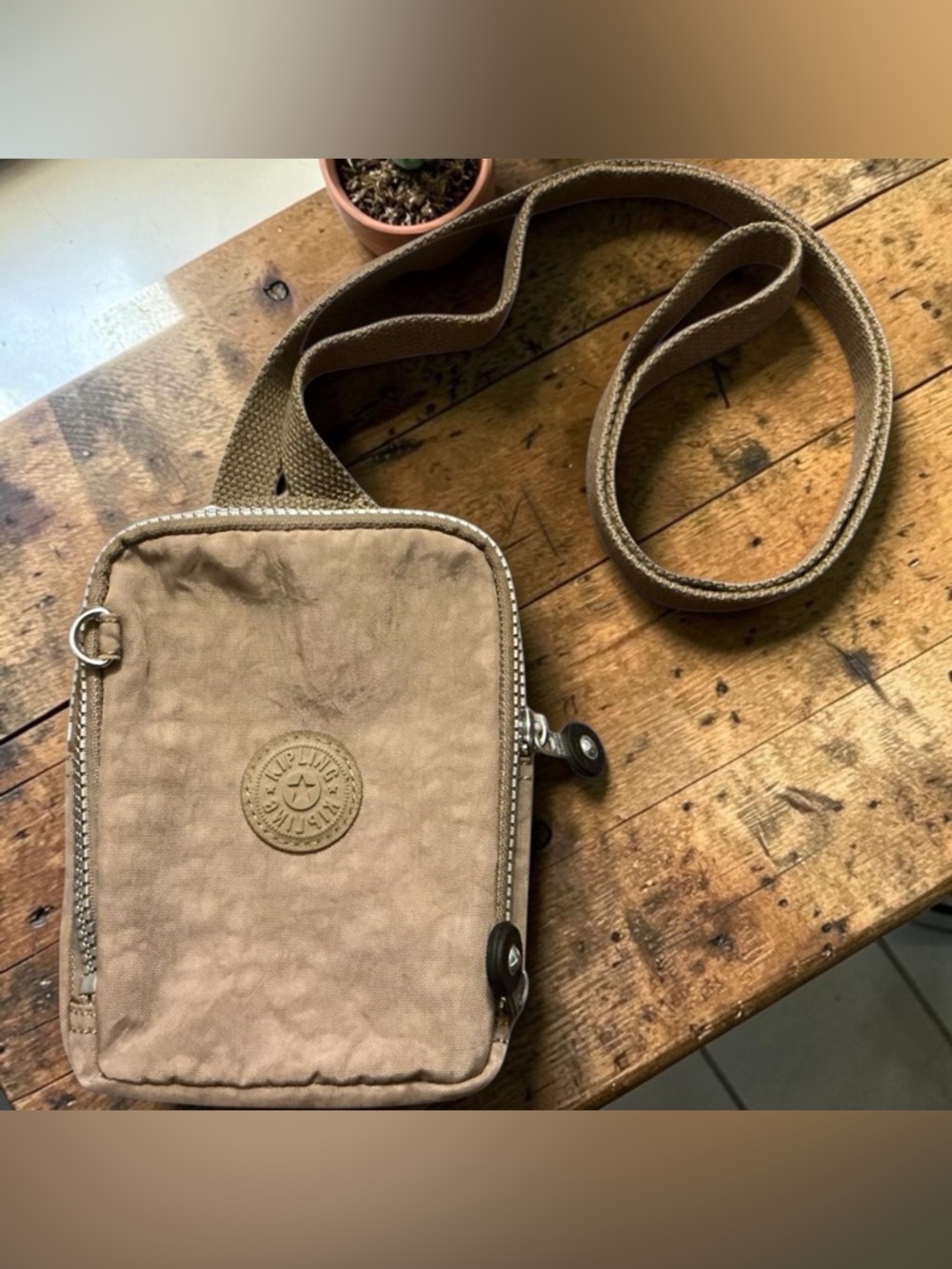 Kipling Tan Compact Crossbody Messenger Bag